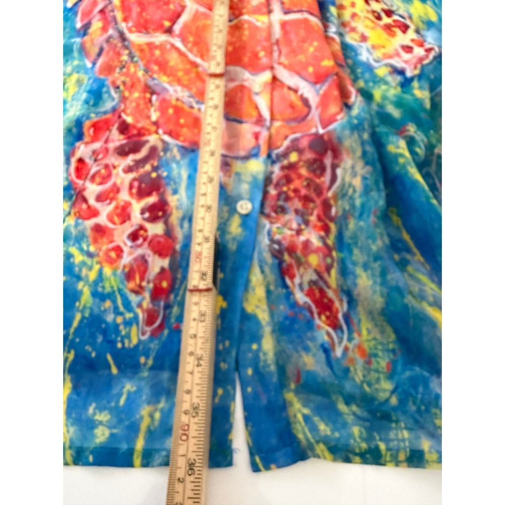 Leoma Lovegrove Sea Turtle Art Tunic Shirt Womens XL Blue Orange Button Up Long - Picture 8 of 12